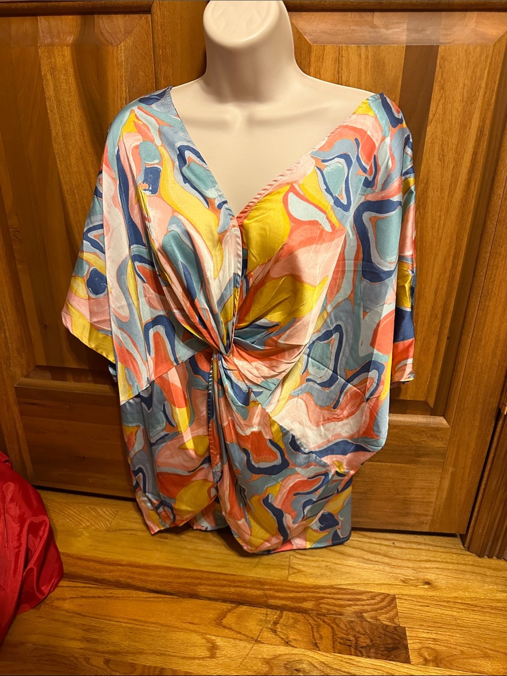 Umgee Multicolor Twist-Front Tunic - Blue, Pink, Yellow, Cream
